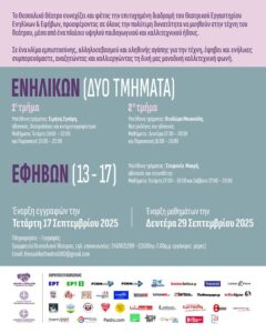 Αφίσα εγγραφών για το θεατρικό εργαστήρι του Θεσσαλικού Θεάτρου