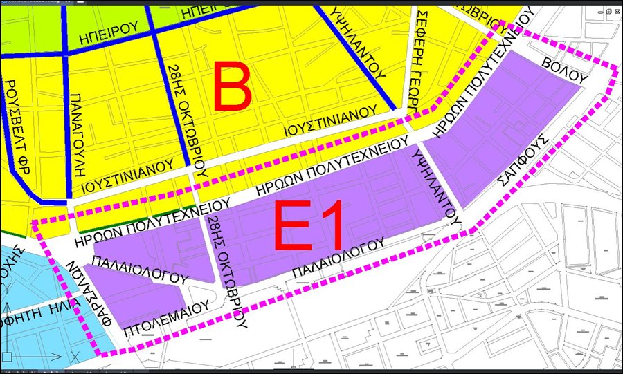Χάρτης Ζώνης Ε1 Ελεγχόμενης Στάθμευσης
